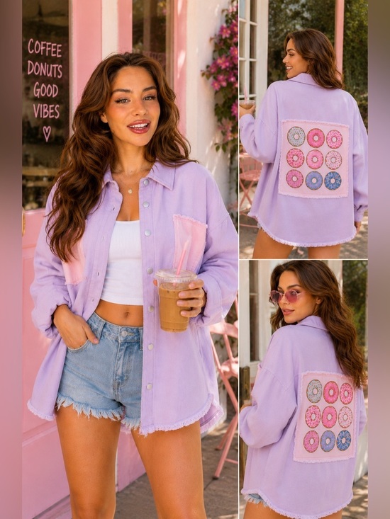 Fantastic Fawn Tops - Donut Skip This Shacket in Lavender
